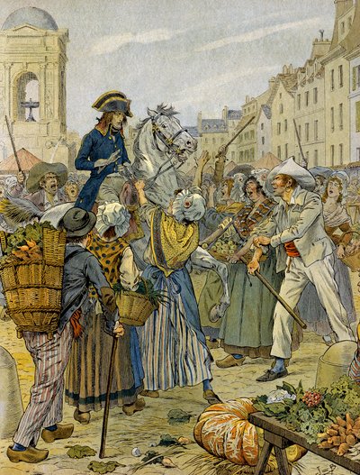 الثورة الفرنسية عام 1789: انحاز نابليون بونابرت (1769-1821) إلى جانب الجماهير الثورية وبدون سراويل داخلية (بدون سراويل داخلية) في ليس هال. رسم توضيحي لجاك ماري غاستون أونفراي دي بريفيل ديت جوب (1858-1931). مجموعة خاصة بواسطة اسم مستعار لـ Onfray de Breville Jacques Job