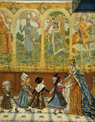 History of France in the Middle Ages (Middle Ages): Allegory of the French provinces attested to the crown of France under the reign of King Louis XI called the Prudent (1423-1483). Illustration by Jacques Marie Gaston Onfray de Breville dit JOB (1858-1931 بواسطة اسم مستعار لـ Onfray de Breville Jacques Job