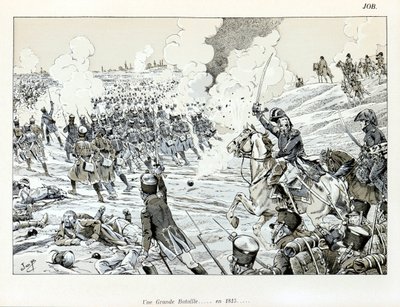 Illustration from the book “La Grande Guerre par les artistes”: Une grande bataille en 1815 by Jacques Marie Gaston Onfray de Breville dit JOB (1858-1931), Collection Partial بواسطة اسم مستعار لـ Onfray de Breville Jacques Job