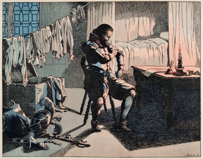 رسم توضيحي من كتاب "Le bon roy Henri" ، الذي رسمه جاك ماري جاستون أونفراي دي بريفيل ديت جوب (1858-1931): في عام 1589 ، أصبح هنري ملك فرنسا ، ولكن بدون نقود - مجموعة خاصة بواسطة اسم مستعار لـ Onfray de Breville Jacques Job