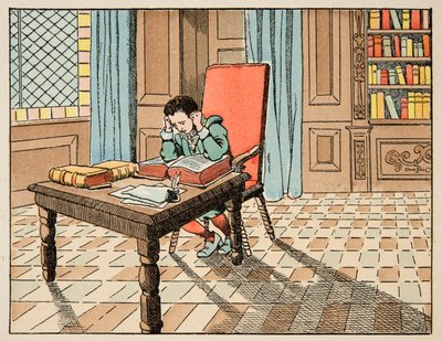 رسم توضيحي مأخوذ من كتاب "Le bon roy Henri" الذي رسمه جاك ماري جاستون أونفراي دي بريفيل ديت جوب (1858-1931): التعليم في القرن السادس عشر: محاضرة عن الكلاسيكيات - مجموعة خاصة بواسطة اسم مستعار لـ Onfray de Breville Jacques Job