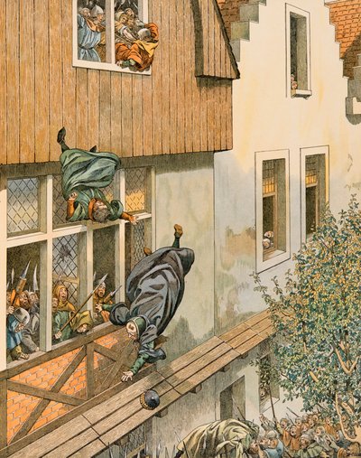 جاك ماري جاستون Onfroy de Breville dit JOB (1858-1931) - تاريخ بلجيكا: Defenestration of the Patrician Echevins of Leuven في عام 1419 ، مجموعة خاصة بواسطة اسم مستعار لـ Onfray de Breville Jacques Job