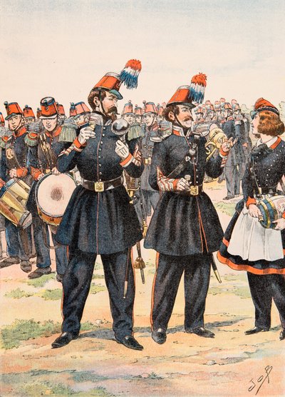 Jacques Marie Gaston Onfroy de Breville dit JOB (1858-1931) - Outfit of the French troops at all times: Tambour Major, conductor of music and cantiniere of the Moblie Guard بواسطة اسم مستعار لـ Onfray de Breville Jacques Job
