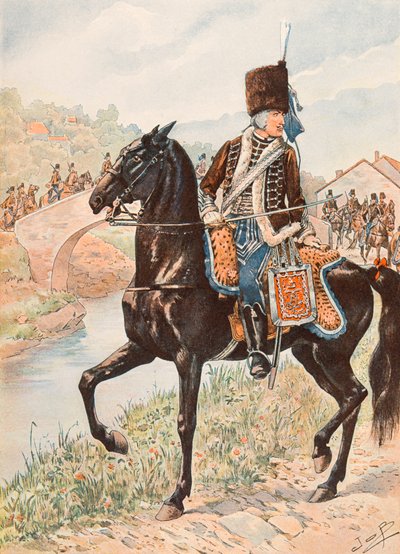 Jacques Marie Gaston Onfroy de Breville dit JOB (1858-1931) - Outfit of the French troops at all times: Colonel of the Hussars of Chamborant (1784), Private Collection بواسطة اسم مستعار لـ Onfray de Breville Jacques Job