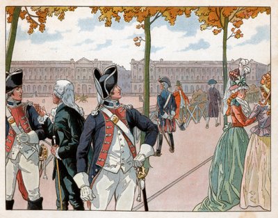 يواكيم مراد (1767-1815) و Bessieres في باريس عام 1791 يرتديان زي الحرس الدستوري للملك. نقش لجاك ماري غاستون أونفراي دي بريفيل ديت جوب (1858-1931) بواسطة اسم مستعار لـ Onfray de Breville Jacques Job