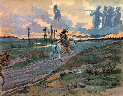 عاد يواكيم مراد (1767-1815) إلى نابولي بعد هزيمة لايبزيغ في عام 1813. نقش لجاك ماري غاستون أونفراي دي بريفيل ديت جوب (1858-1931) بواسطة اسم مستعار لـ Onfray de Breville Jacques Job