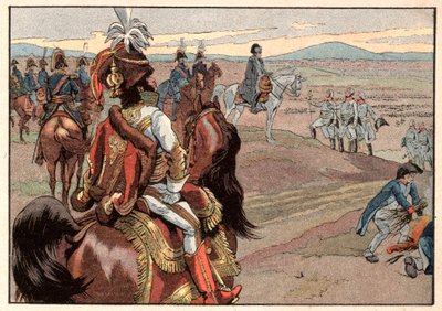 Napoleon I Bonaparte (1769-1821) with Joachim Murat (1767-1815) during the surrender of Ulm in 1805. Engraving by Jacques Marie Gaston Onfray de Breville dit Job (1858-1931) بواسطة اسم مستعار لـ Onfray de Breville Jacques Job