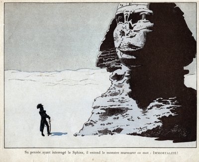 نابليون يدرس تمثال أبو الهول في مصر - الطباعة الحجرية بواسطة Job (Jacques Onfroy de Breville) من "" Le Grand Napoleon des Petites Enfants "" "1893 بواسطة اسم مستعار لـ Onfray de Breville Jacques Job