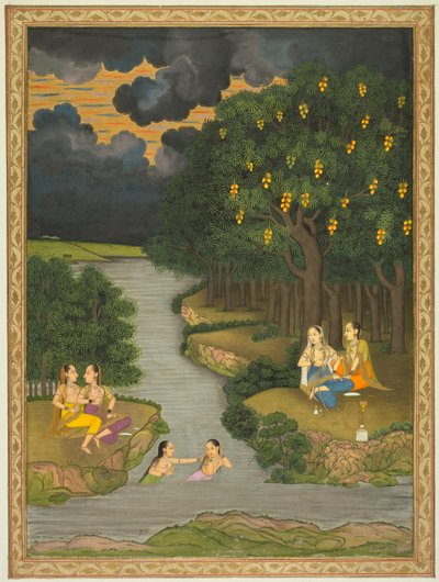 نساء يستمتعن بالنهر على حافة الغابة بواسطة style of Hunhar II