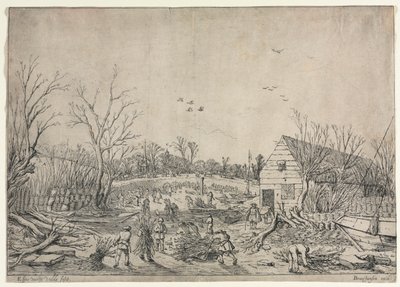 الطوفان العظيم في 10 يناير 1624 أو إصلاح السد المكسور على نهر ليك بواسطة فيان ، 1624. بواسطة فان دي فيلدي إساياس