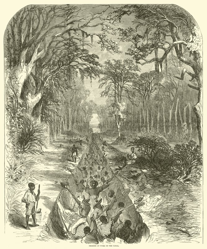 الزنوج أثناء العمل في القناة ، مارس 1863 (نقش) بواسطة (بعد) المدرسة الأمريكية