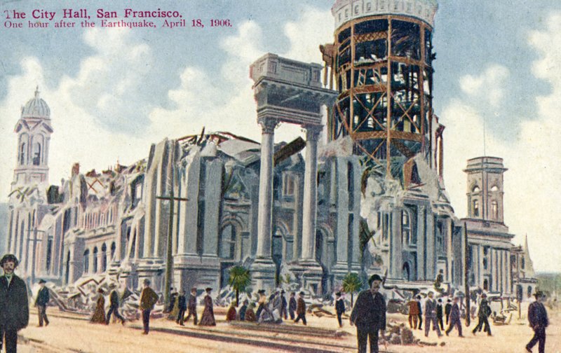 قاعة المدينة ، سان فرانسيسكو ، بعد زلزال 1906 بواسطة المدرسة الأمريكية