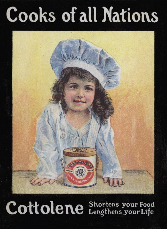 رسم توضيحي للغلاف للكتيب الخاص بـ Cooks Of All Nations من إنتاج Cottolene بواسطة المدرسة الأمريكية