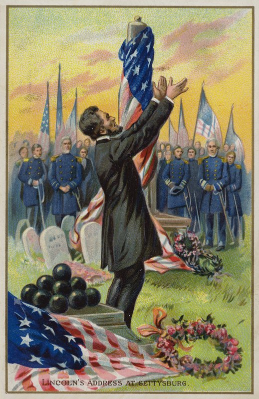 عنوان Lincolns في Gettysburg بواسطة المدرسة الأمريكية