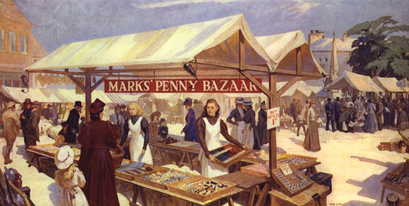 انطباع فنانين للعلامات بيني بازار نشأ في عام 1884 من قبل مايكل ماركس ، والد السير سيمون ماركس بواسطة مدرسة اللغة الإنجليزية