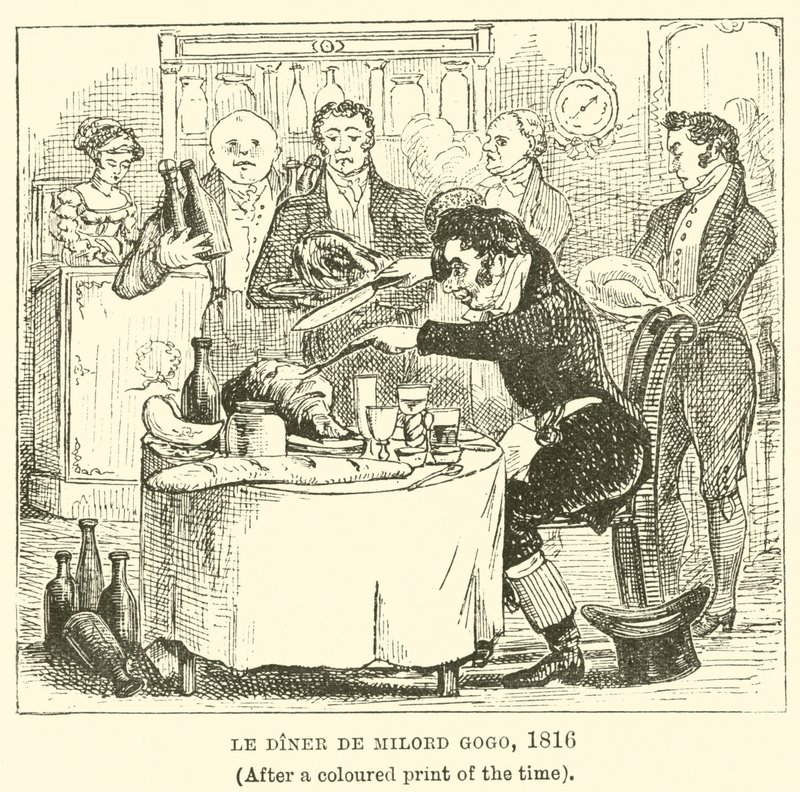 Le Diner de Milord Gogo ، 1816 ، (بعد طبعة ملونة في ذلك الوقت) بواسطة مدرسة اللغة الإنجليزية