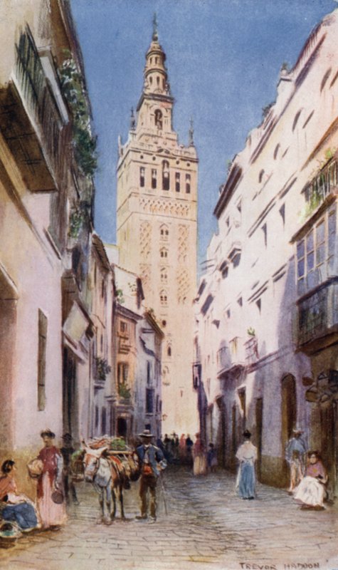 Seville, The Giralda (colour litho) بواسطة أ. تريفور هادون