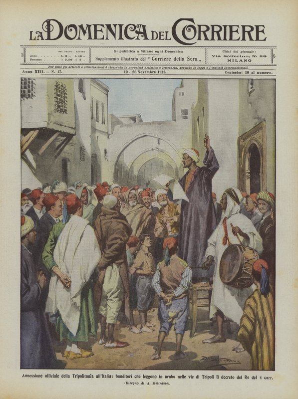 الضم الرسمي لطرابلس في إيطاليا ، بائعو المزاد يقرأون في الشوارع باللغة العربية؟ بواسطة أخيل بيلترام