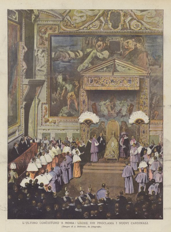 يعلن Leo XIII ، وهو آخر مجمع في روما ، الكرادلة الجدد بواسطة أخيل بيلترام