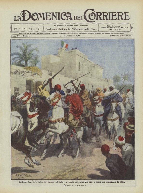 تقديم قبيلة المنصور إلى إيطاليا ، ركوب رائع للقادة إلى درنة لتسليم الأسلحة بواسطة أخيل بيلترام