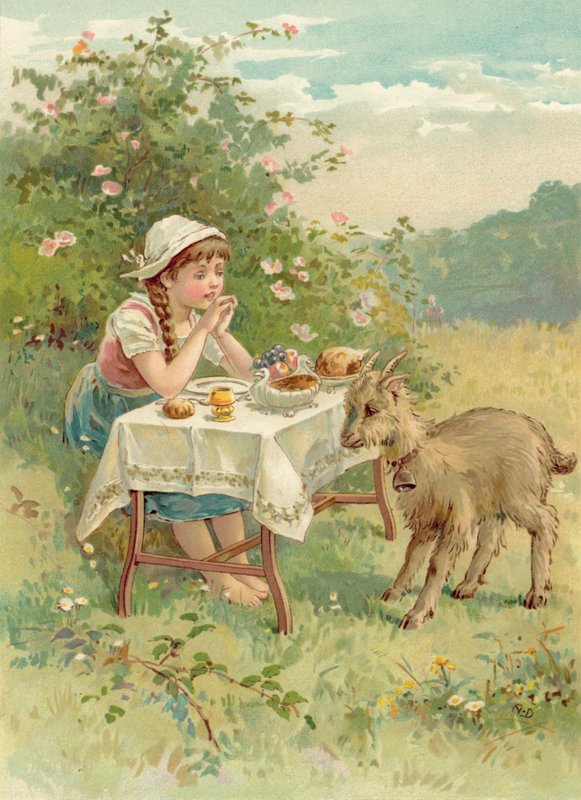عينان ، الماعز ، والمائدة السحرية (chromolitho) بواسطة Ada Dennis