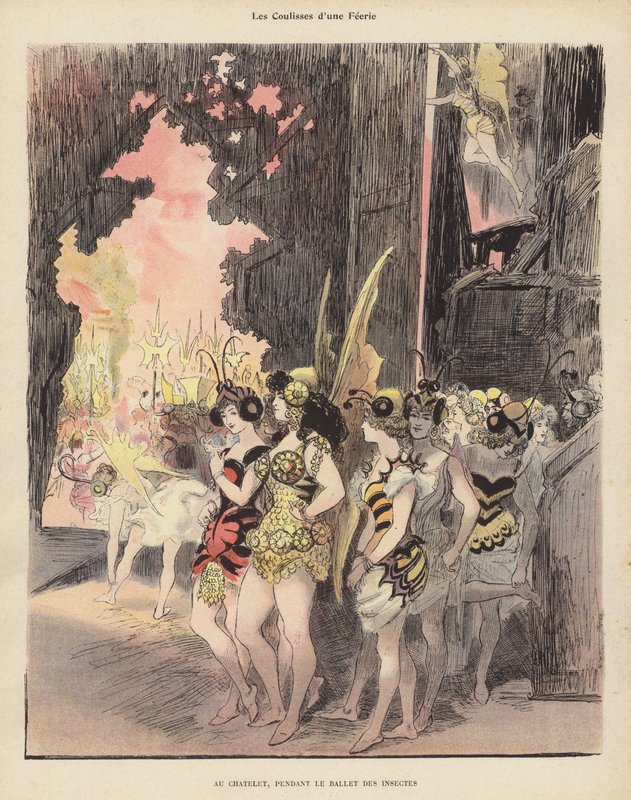 الكواليس أثناء إنتاج Ballet des Insectes في مسرح du Chatelet ، باريس (لون ليثو) بواسطة ألبرت روبيدا