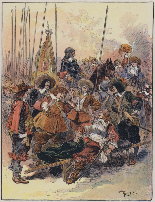 رسم توضيحي لـ Le Capitaine Bellormeau بواسطة ورسم A Robida (لون ليثو) بواسطة ألبرت روبيدا