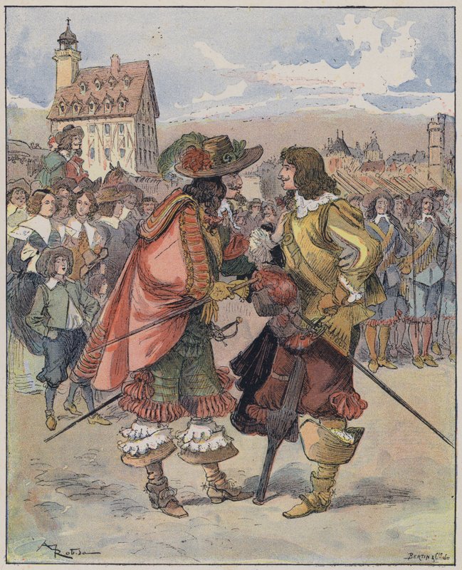رسم توضيحي لـ Le Capitaine Bellormeau بواسطة ورسم A Robida (لون ليثو) بواسطة ألبرت روبيدا
