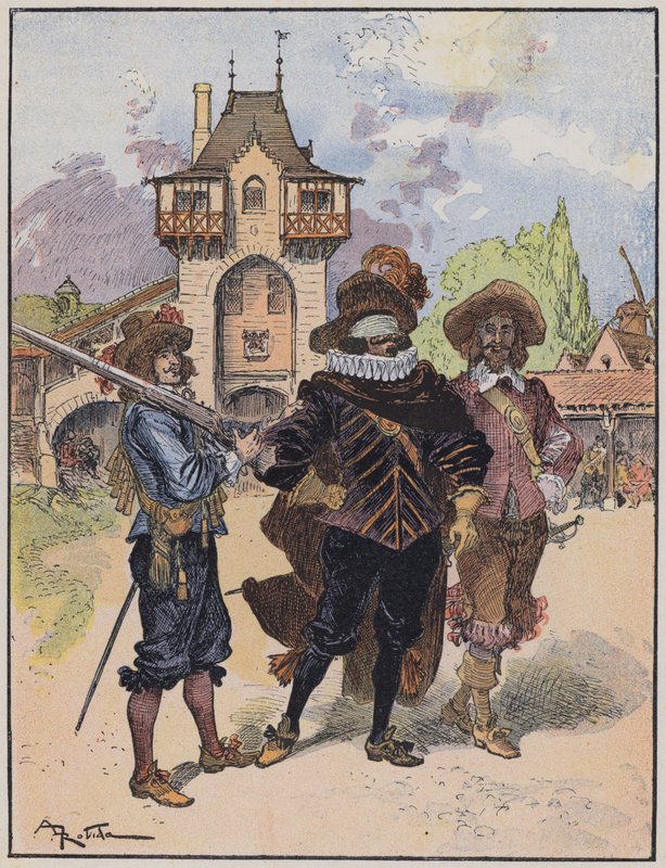 رسم توضيحي لـ Le Capitaine Bellormeau بواسطة ورسم A Robida (لون ليثو) بواسطة ألبرت روبيدا