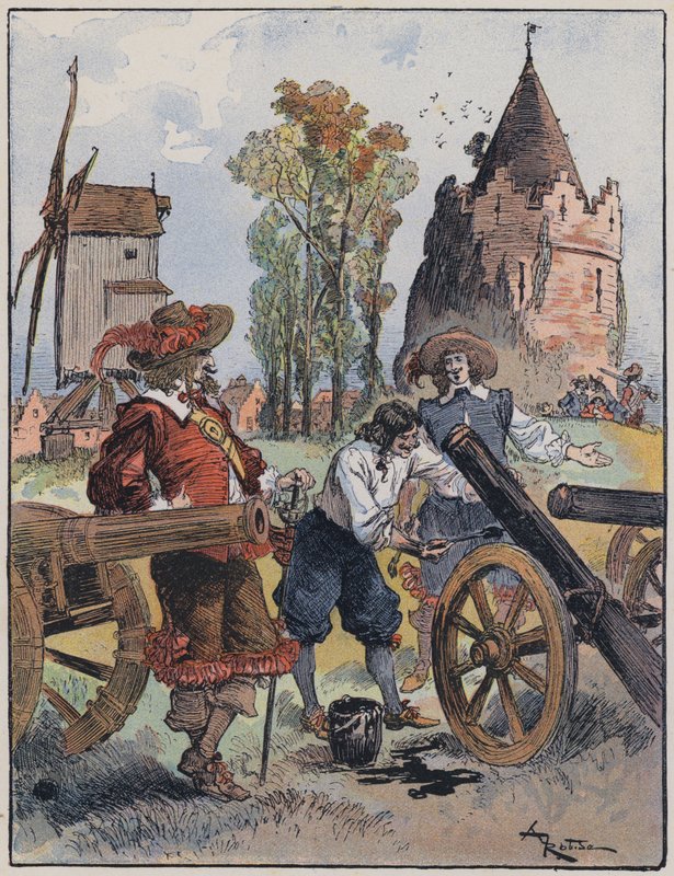 رسم توضيحي لـ Le Capitaine Bellormeau بواسطة ورسم A Robida (لون ليثو) بواسطة ألبرت روبيدا