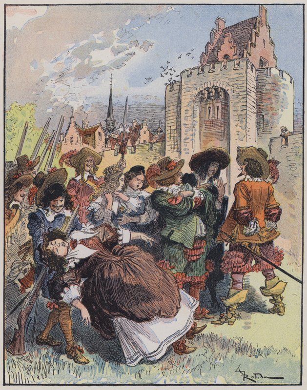 رسم توضيحي لـ Le Capitaine Bellormeau بواسطة ورسم A Robida (لون ليثو) بواسطة ألبرت روبيدا