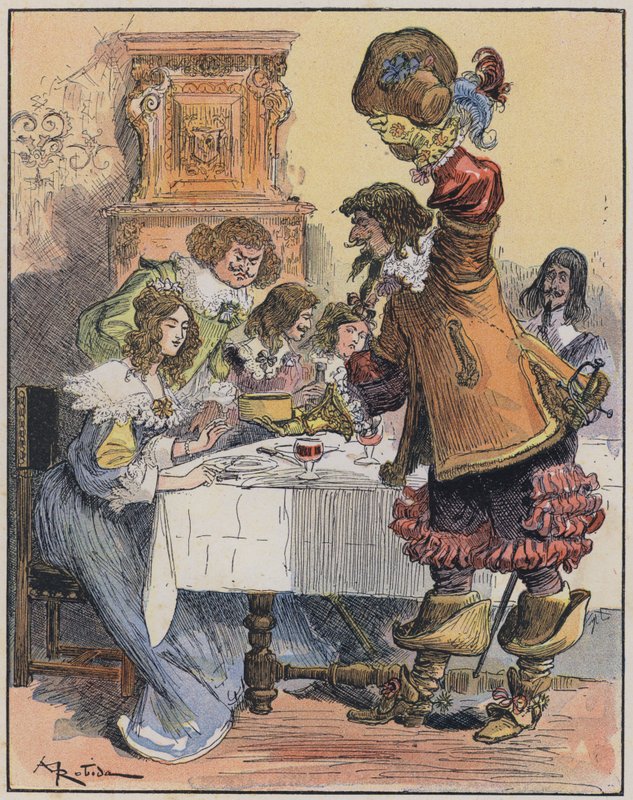 رسم توضيحي لـ Le Capitaine Bellormeau بواسطة ورسم A Robida (لون ليثو) بواسطة ألبرت روبيدا