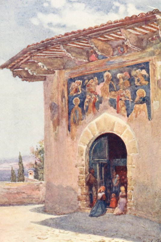 كنيسة الحجاج، أسيزي (طباعة حجرية ملونة) بواسطة ألبرتو بيزا
