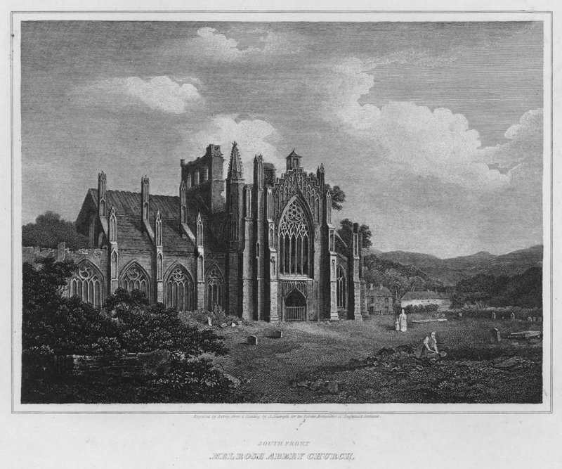 South Front, Melrose Abbey Church (engraving) بواسطة الكسندر (بعد) ناسميث