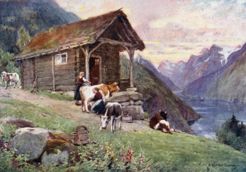 A Saeter، Vetle Fjord (لون ليثو) بواسطة ألفريد هيتون كوبر