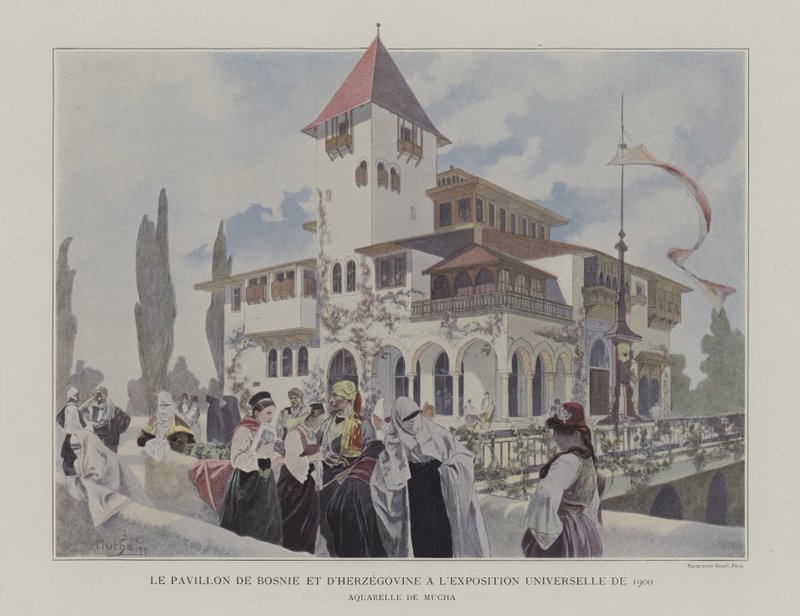 جناح البوسنة والهرسك في معرض يونيفرسال 1900 ، باريس (لون ليثو) بواسطة ألفونس ماري (بعد) موتشا