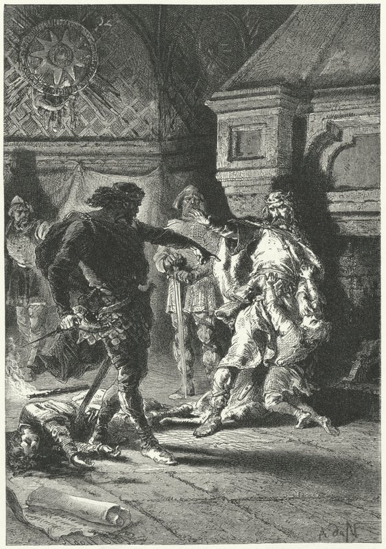 Clovis I imposing his will as King of the Franks (engraving) بواسطة ألفونس ماري دي (بعد) نوفيل
