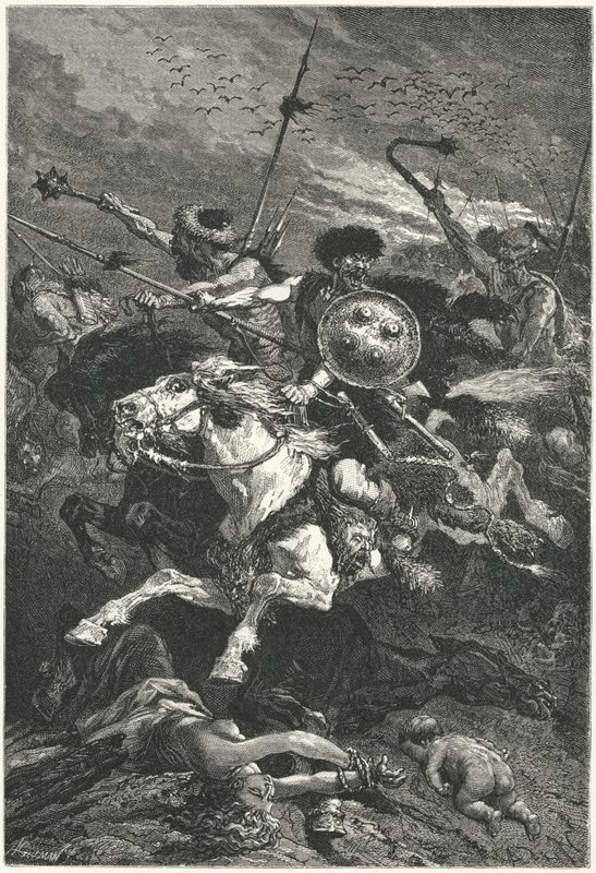 Huns charging at the Battle of Chalons, 451 (engraving) بواسطة ألفونس ماري دي (بعد) نوفيل