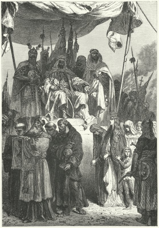 صلاح الدين يراقب المسيحيين الأسرى يمرون بعد استيلائه على القدس بواسطة ألفونس ماري دي (بعد) نوفيل