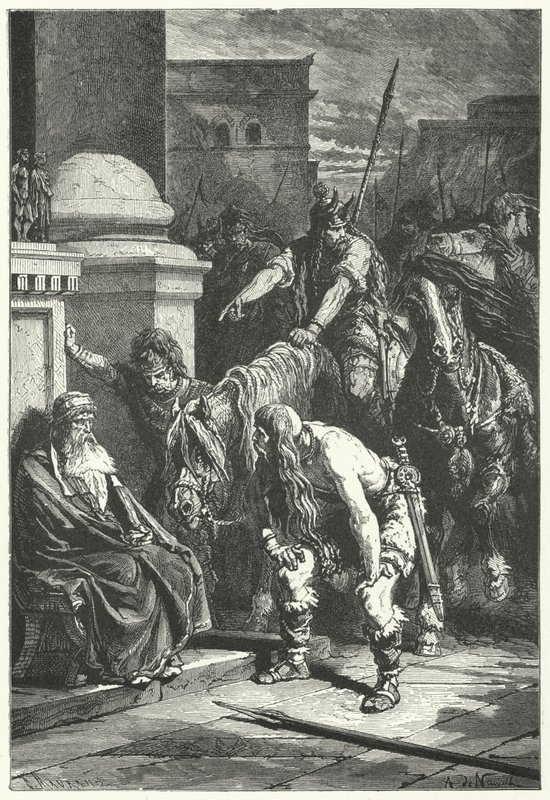 The death of Roman Consul Marcus Papirius in the Gallic sack of Rome, 387 BC (engraving) بواسطة ألفونس ماري دي (بعد) نوفيل