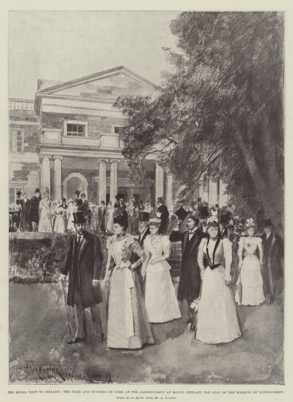 الزيارة الملكية إلى أيرلندا ، دوق ودوقة يورك في Garden-Party في Mount Stewart ، مقر المركيز بلندن بواسطة أميدي فوريستير