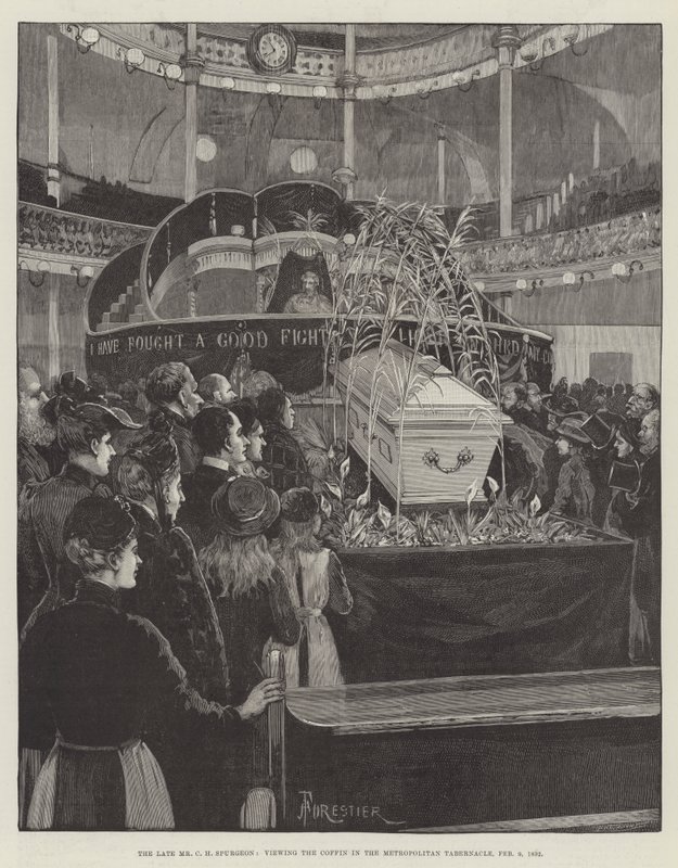 الراحل السيد CH Spurgeon ، عرض التابوت في متروبوليتان Tabernacle ، 9 فبراير 1892 بواسطة أميدي فوريستير