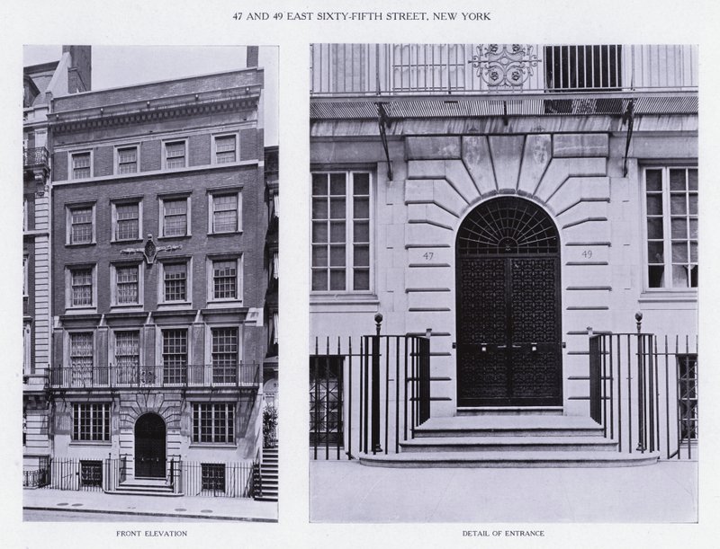 Charles A Platt: 47 and 49 East Sixty-Fifth Street، New York، Front Elevation، Detail of Entrance (b / w photo) بواسطة المصور الأمريكي (بعد)