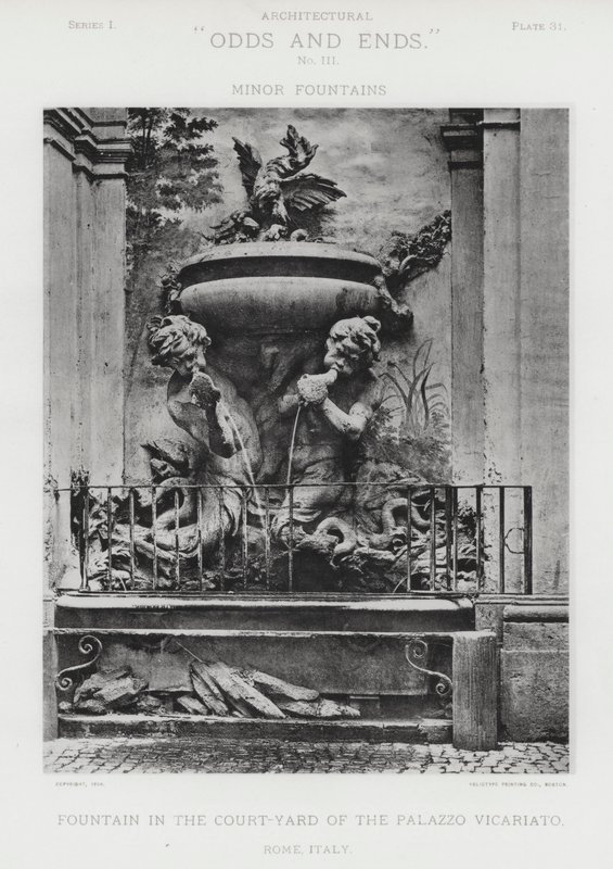 نافورة في ساحة ساحة Palazzo Vicariato ، روما ، إيطاليا (صورة b / w) بواسطة المصور الأمريكي (بعد)