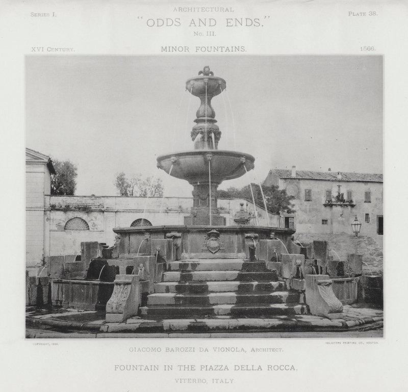 نافورة في ساحة Piazza Della Rocca ، فيتيربو ، إيطاليا (b / w photo) بواسطة المصور الأمريكي (بعد)