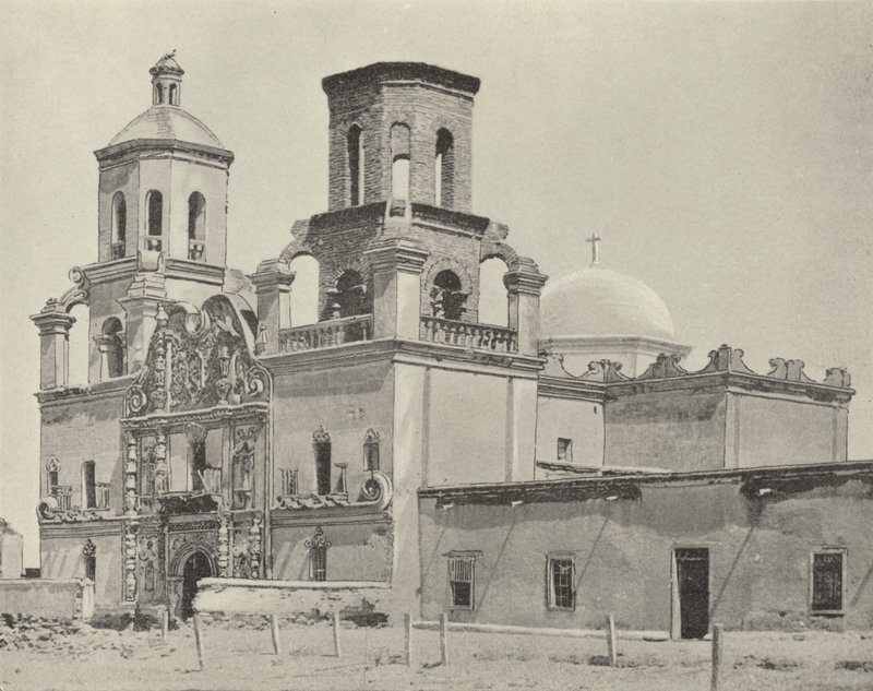 Mission San Xavier Del Bac ، أريزونا (صورة b / w) بواسطة المصور الأمريكي (بعد)
