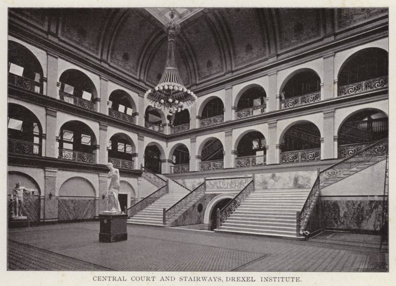 فيلادلفيا: Central Court and Stairways، Drexel Institute (b / w photo) بواسطة المصور الأمريكي (بعد)