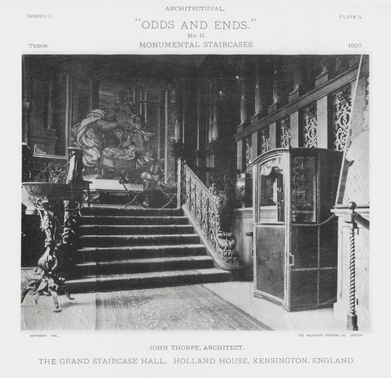 The Grand Staircase Hall ، Holland House ، Kensington ، إنجلترا (b / w photo) بواسطة المصور الأمريكي (بعد)