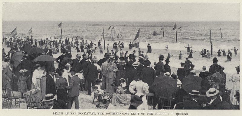 Beach at Far Rockaway, the Southernmost Limit of the Borough of Queens (b/w photo) بواسطة مصور أمريكي