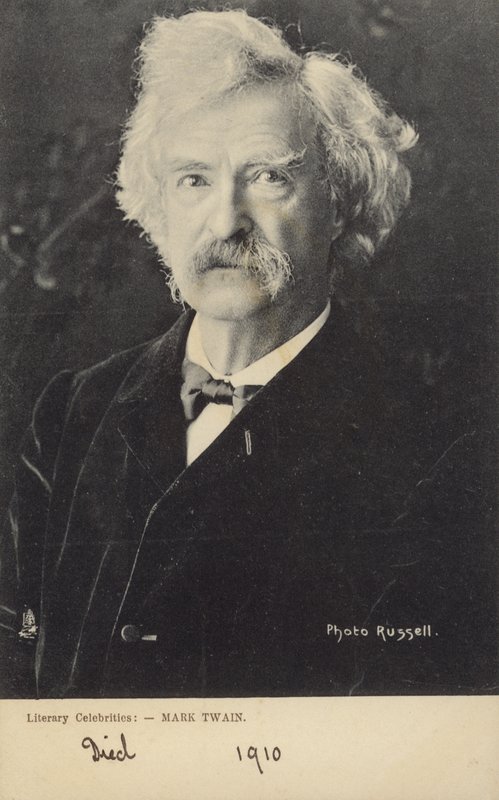 مارك توين (1835-1910)، كاتب أمريكي (صورة فوتوغرافية بالأبيض والأسود) بواسطة مصور أمريكي